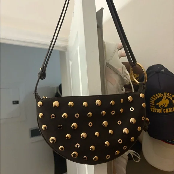 Zara Black Shoulder Bag with Gold Studs - Picture 1 of 2